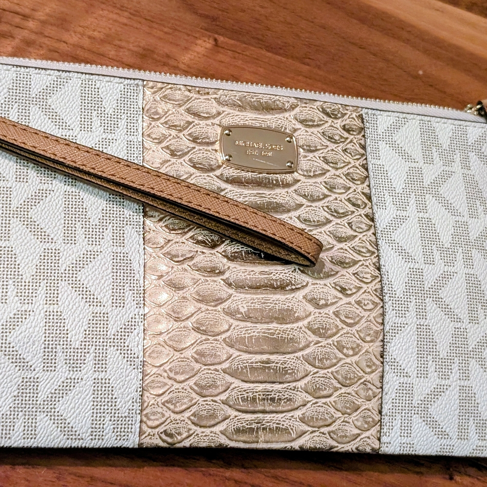 Michael Kors White and Gold Clutch